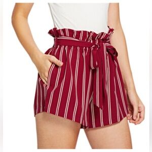 SHEIN High Waist Striped Burgundy Shorts